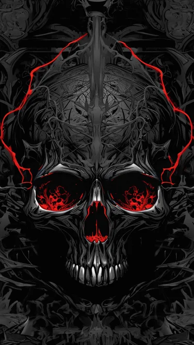 Dark Skull With Red Lightning HD Phone Wallpaper