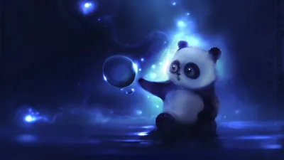 White Black Panda In Blue Light Background HD Panda Wallpapers