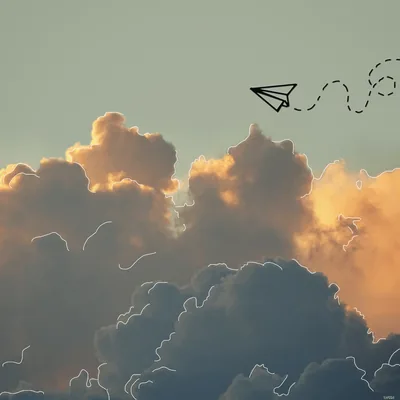 Paper Plane Doodle over Sunset Clouds HD Wallpaper