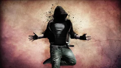 Hooded Figure Breaking into Particles HD Wallpaper