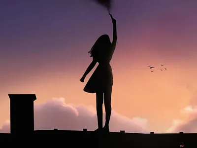 Alone girl joying dark evening 4K wallpaper