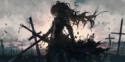 Anime Swordsman in a Field of Crosses HD Wallpaper