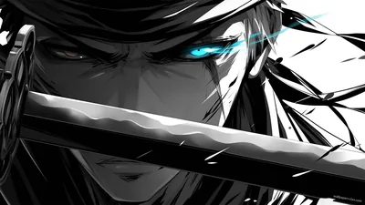 Sword Held Across a Monochrome Anime Face HD Wallpaper