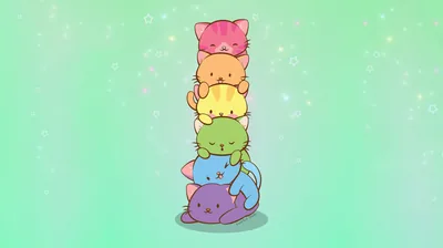 Rainbow Cat Stack on Mint HD Wallpaper