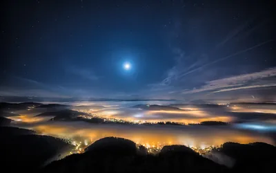 Moon over a Glowing Sea of Fog HD Wallpaper