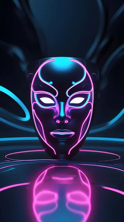 Neon Mask Face with Reflection HD Phone Wallpaper