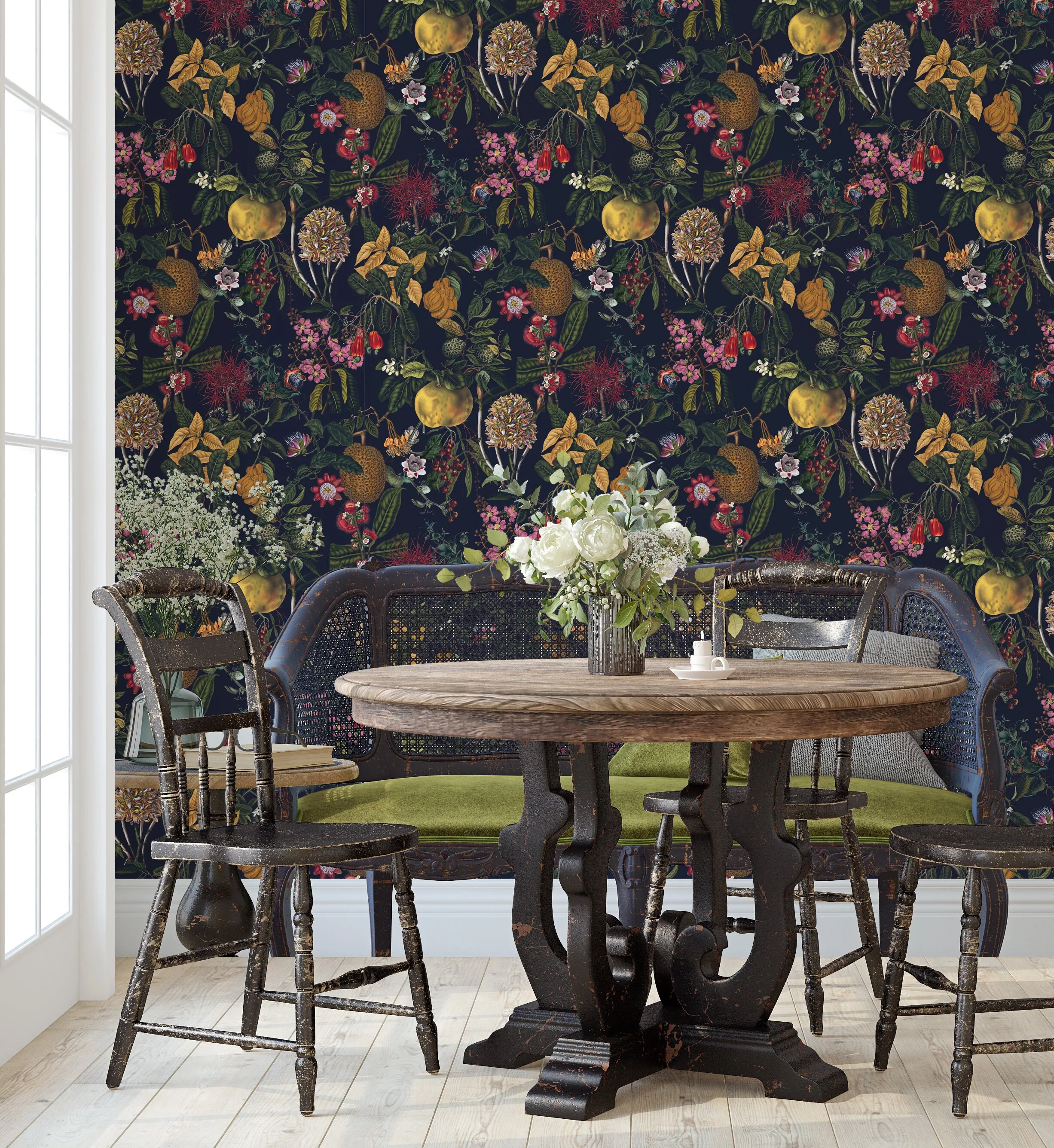 Dark Botanical Wallpaper, Removable Vintage Wallpaper, Dark Wallpaper, Dark Moody Wallp