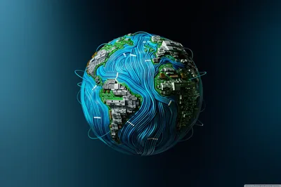 Digital Earth with Flowing Currents HD Wallpaper