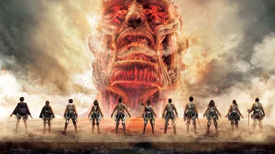 Colossal Titan Behind a Line of Soldiers HD Wallpaper