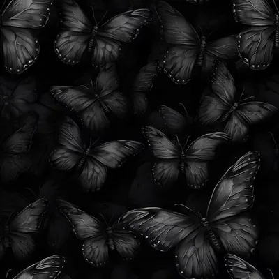 A close up of a bunch of black butterflies on a black background