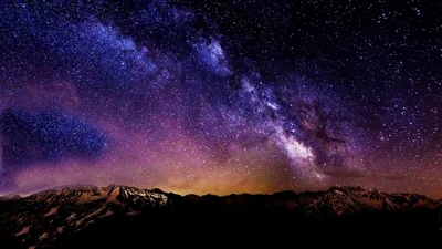 Violet Milky Way Over Mountain Peaks HD Wallpaper