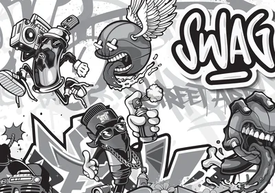 Black and White Graffiti Character Wallpaper Etsy Denmark