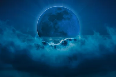Blue moon Wallpaper 4K, Night, Surreal, Blue background
