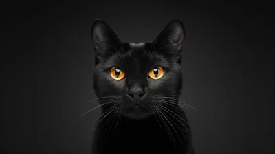 Symmetrical Black Cat Portrait with Amber Eyes HD Wallpaper