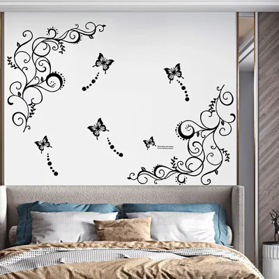 Removable Vinyl Black Flowers And Flower Vines Wall Decals Diy Home Art Decor Decorativ