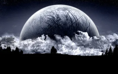 Giant Moon Rising from White Clouds HD Wallpaper