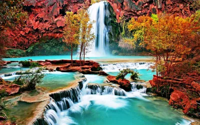 Havasu Falls Above Travertine Pools HD Wallpaper