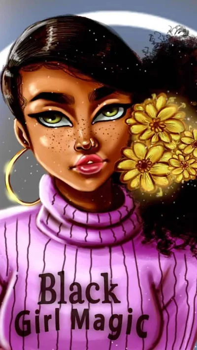 Caption Radiant Black Girl in Artistic Portrait Wallpaper