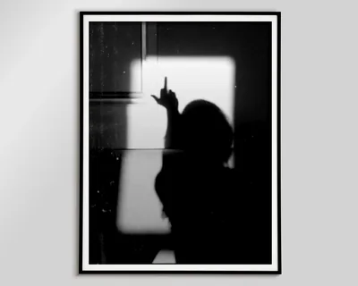 Feminist Shadow Print, Middle Finger Woman, Black and White Wall Art digital