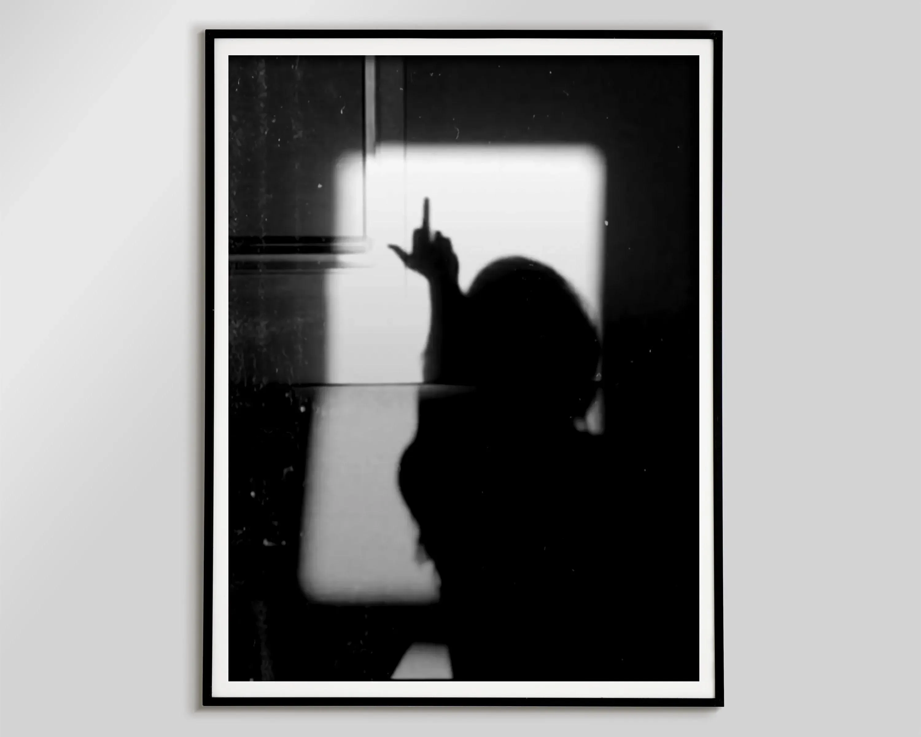 Feminist Shadow Print, Middle Finger Woman, Black and White Wall Art digital