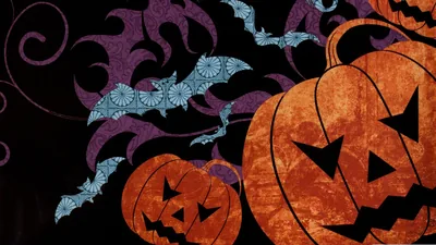 Pumpkins Spooky Bats Black Background HD Cute Halloween Wallpapers
