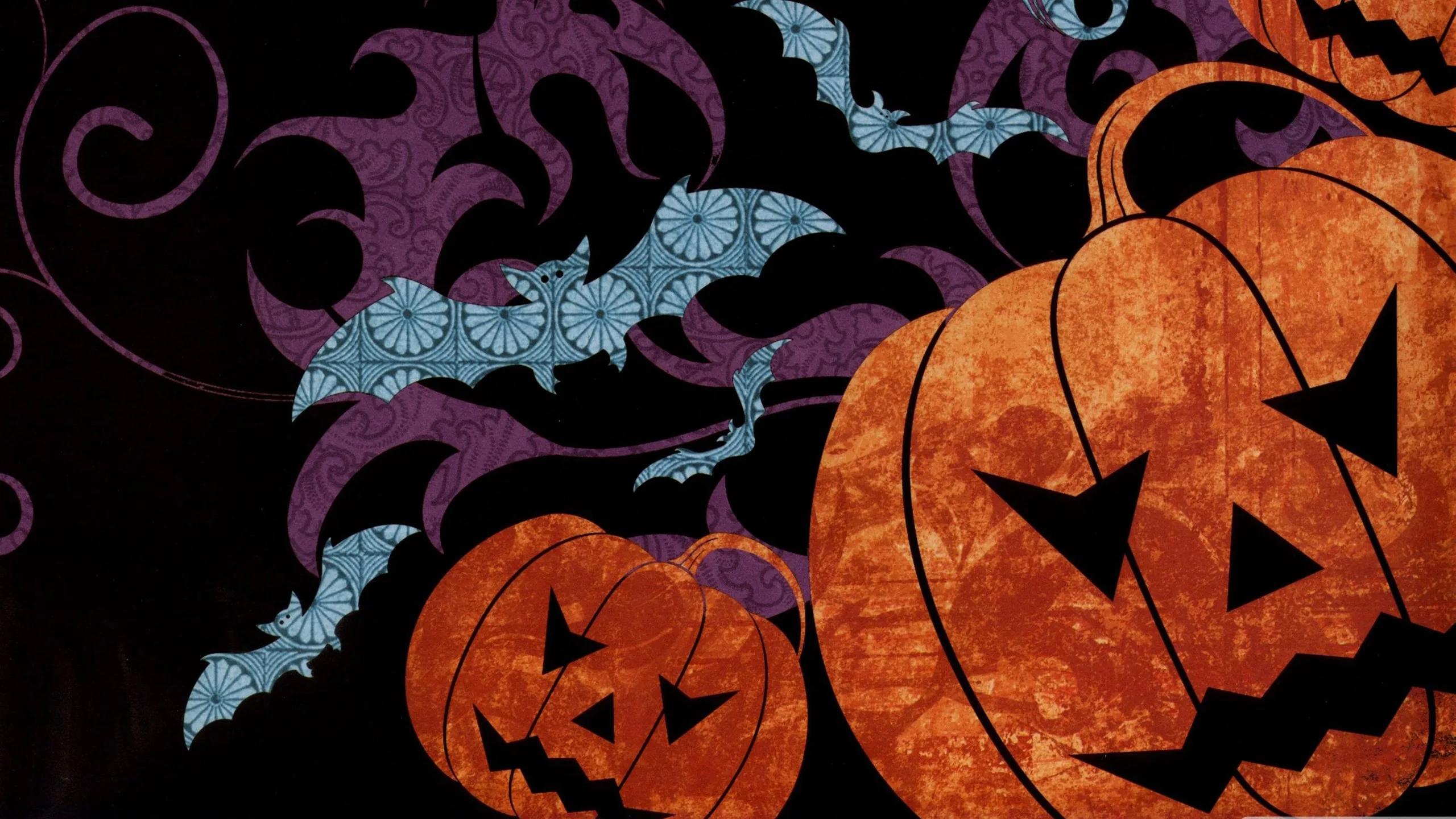 Pumpkins Spooky Bats Black Background HD Cute Halloween Wallpapers
