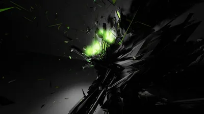 Green Light in Black Debris HD Wallpaper