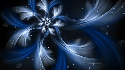Blue Fractal Flower on Black HD Wallpaper