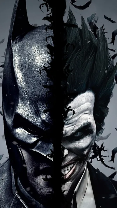 Split Face of Batman and Joker HD Phone Wallpaper