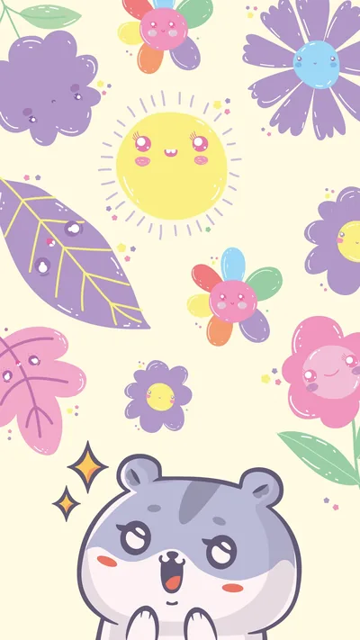 Grey Hamster Under Doodle Flowers HD Phone Wallpaper