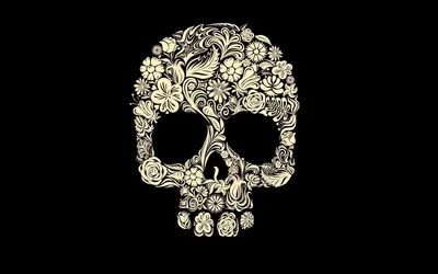 Floral Skull in Cream on Black HD Wallpaper