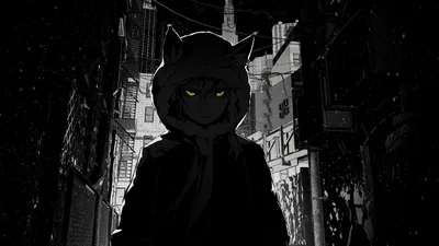 Hooded Cat-Eared Figure in a Dark Alley HD Wallpaper