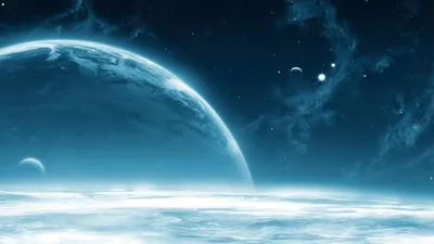Pale Blue Planet Over an Icy Plain HD Wallpaper