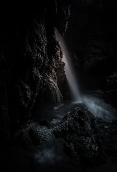 Phone wallpaper Dark, Rock, Nature, Waterfall, Cave