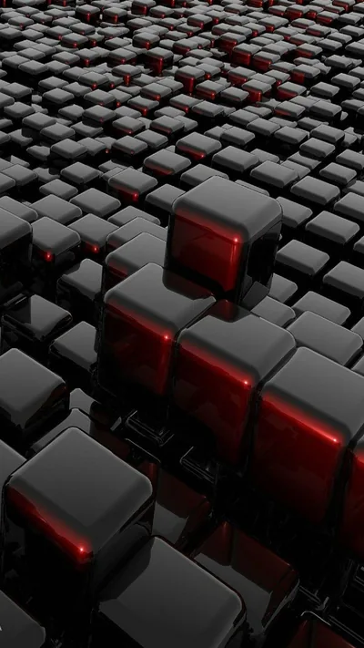 Black Cubes with Red Glowing Edges HD Phone Wallpaper