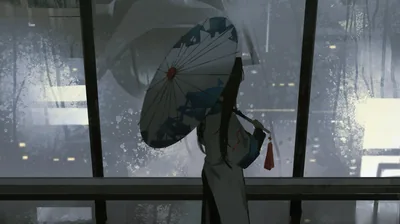 Girl with a Paper Umbrella in Rain HD Wallpaper