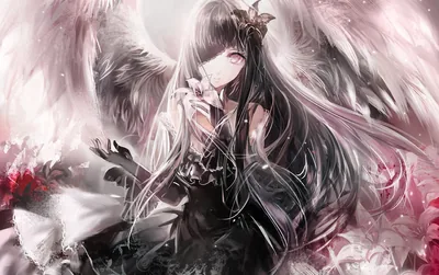 Enchanting Angel HD Wallpaper of an Anime Beauty with Black Hair
