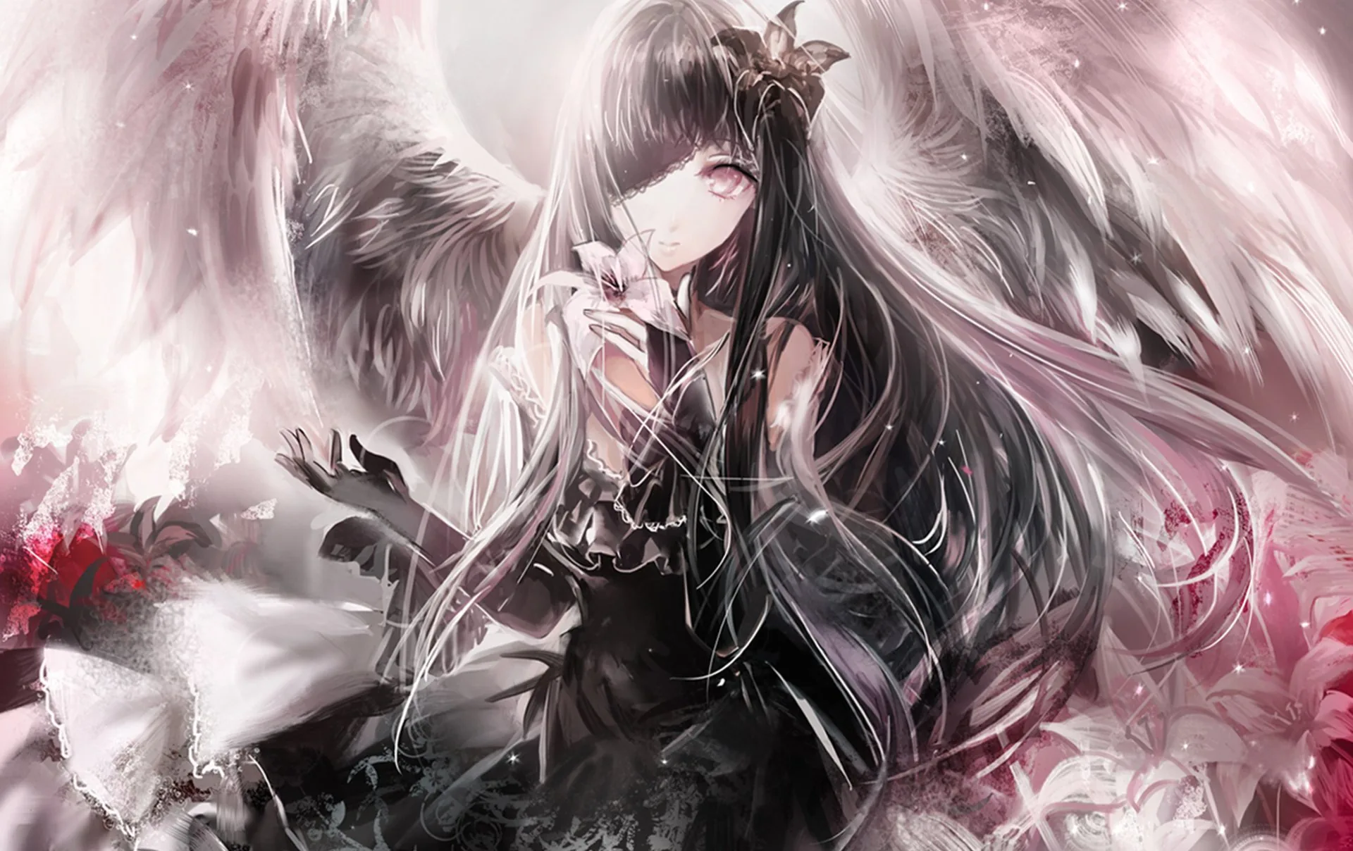 Enchanting Angel HD Wallpaper of an Anime Beauty with Black Hair