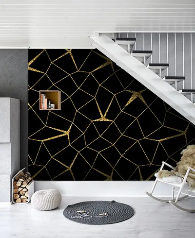 Mosaic Gold Black Removable Wallpaper, Golden and Black Wall Mural, Art Deco Wallpaper