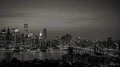 New York Skyline at Night in Sepia HD Wallpaper
