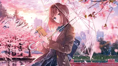Cherry Blossom Girl with a Clear Umbrella HD Wallpaper