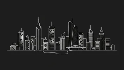 White Line Art City Skyline HD Wallpaper