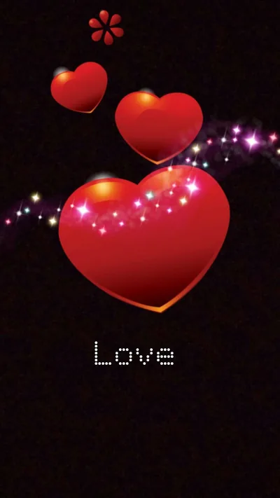 Red 3D Hearts with the Word Love HD Phone Wallpaper