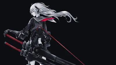 White-Haired Swordswoman on Black HD Wallpaper