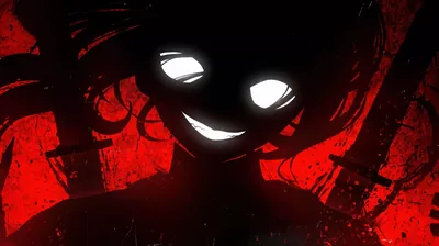 Grinning Shadow Face on Deep Red HD Wallpaper