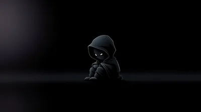 Small Hooded Figure Sitting in the Dark HD Wallpaper