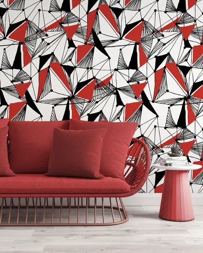 Black White and Red Triangle Geometric Shapes Wallpaper Self Adhesive Peel and Stick