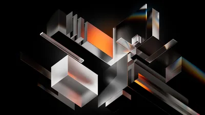 Chrome and Glass Blocks with Orange Glow HD Wallpaper