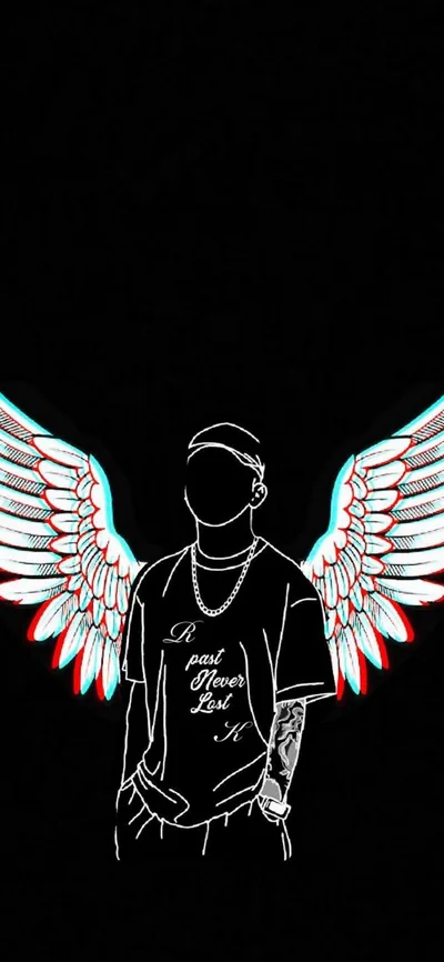 Boy with Glitch Angel Wings HD Phone Wallpaper