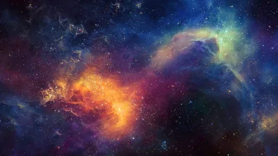 Fiery Orange and Blue Nebula Clouds HD Wallpaper